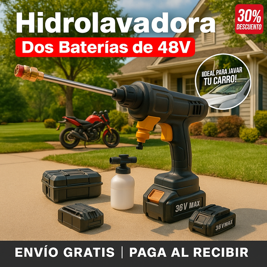 Hidrolavadora HidroJet 48V con Doble Batería – ¡Limpieza potente donde quieras!